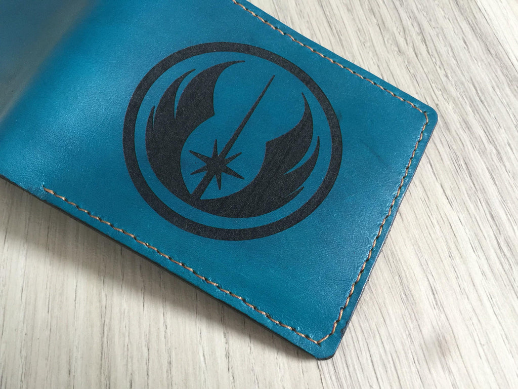 Personalized Jedi Logo Genuine Leather Wallet - Handmade Starwars Gift