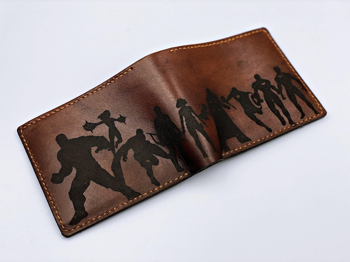 Personalized Avengers Leather Wallet, Handmade Comic Gift