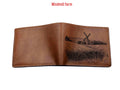 Personalized Leather Wallet, Engraved Windmill Farm Scene, Handmade