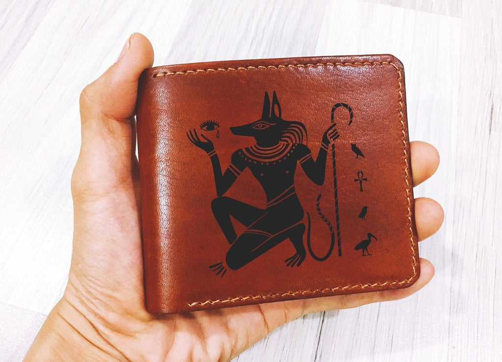 Personalized Leather Wallet: Anubis Engraved, Egyptian God Gift
