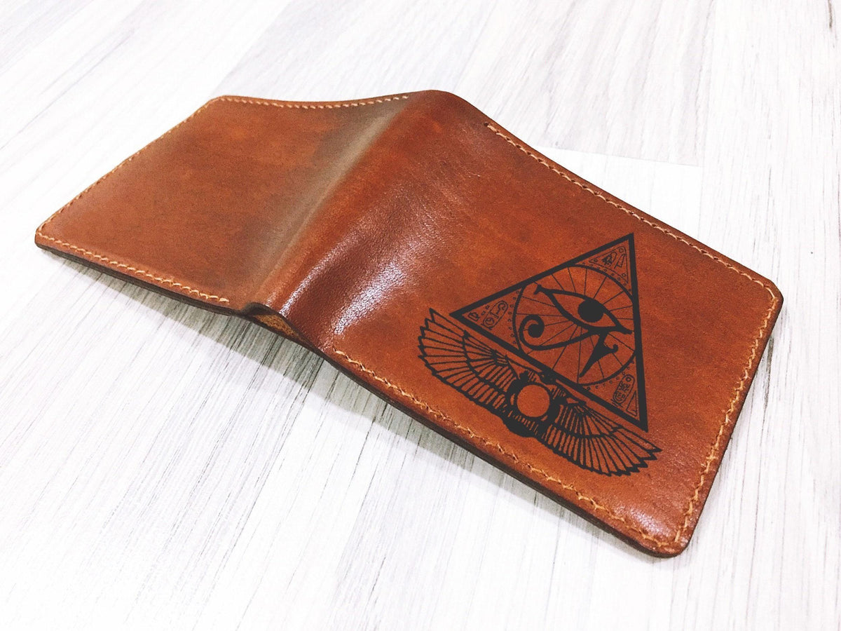 Personalized Leather Wallet: Anubis Engraved, Egyptian God Gift