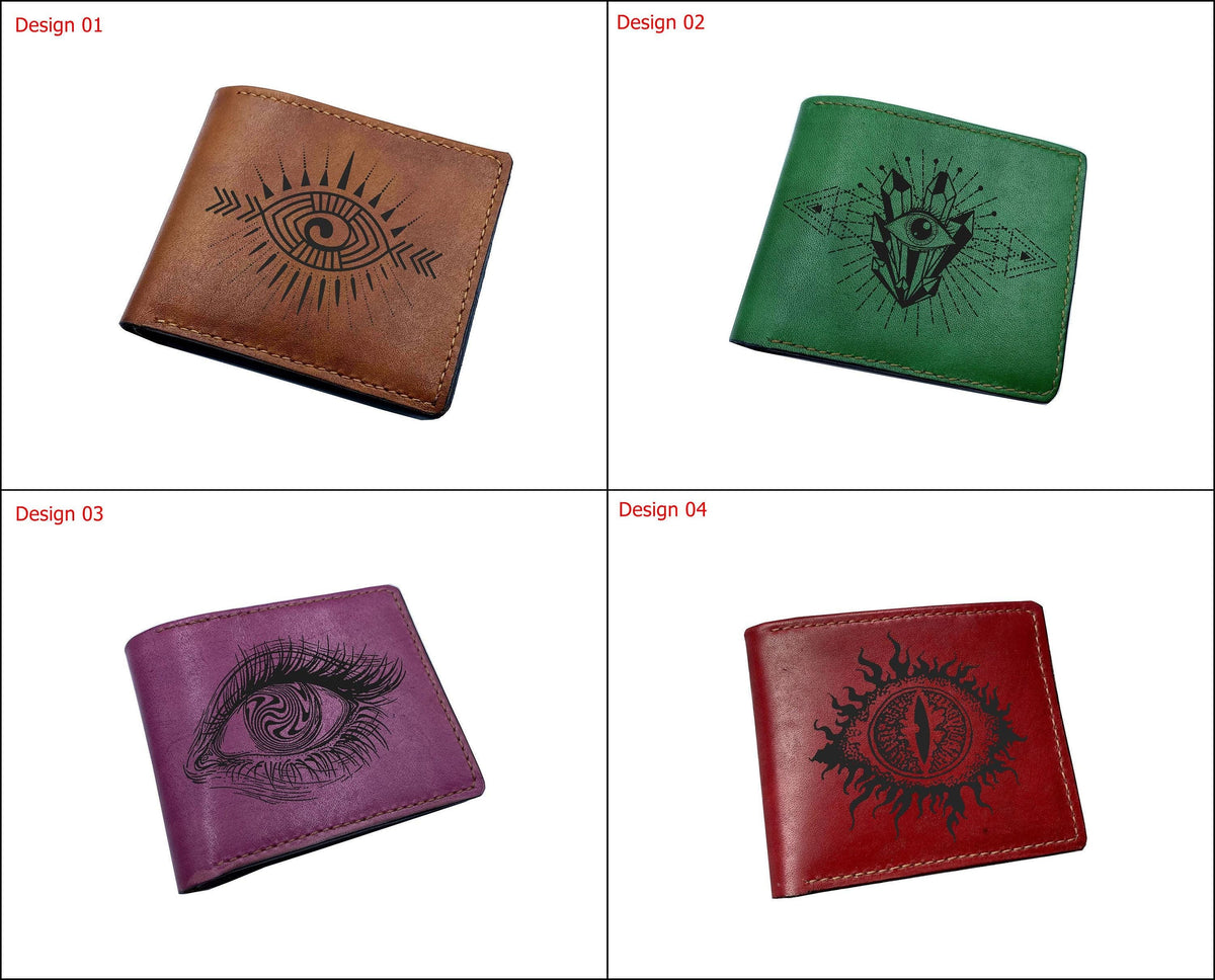 Handmade Leather Men's Wallet: Native Eye Symbol, RFID Blocking