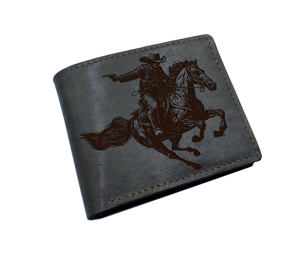 Engraved Cowboy Leather Bifold Wallet, Wild West Gift
