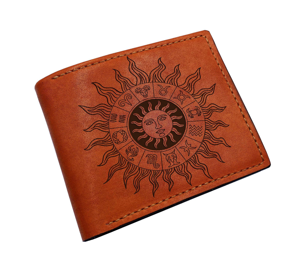 Horoscope sign genuine leather wallet, Zodiac custom men gifts, personalized Astrology sign present
