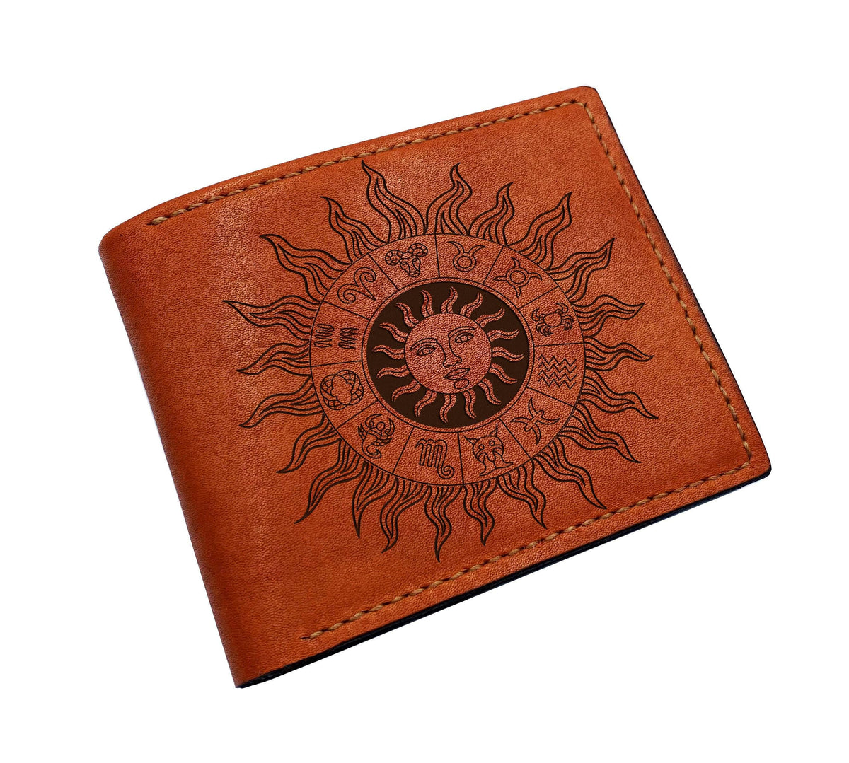 Horoscope sign genuine leather wallet, Zodiac custom men gifts, personalized Astrology sign present