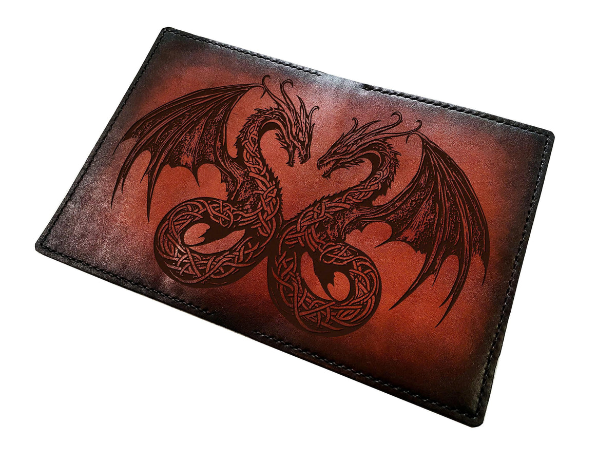 Handmade Leather Dragon Celtic Passport Wallet - Personalized Travel Case