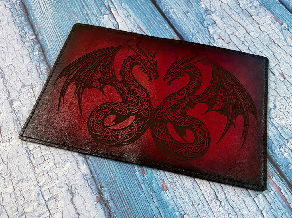 Handmade Leather Dragon Celtic Passport Wallet - Personalized Travel Case