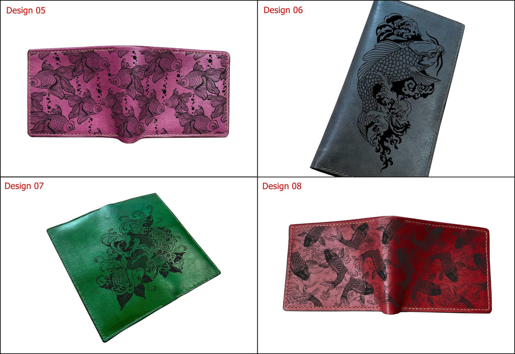 Handmade Leather Men's Wallet, Koi Fish Art