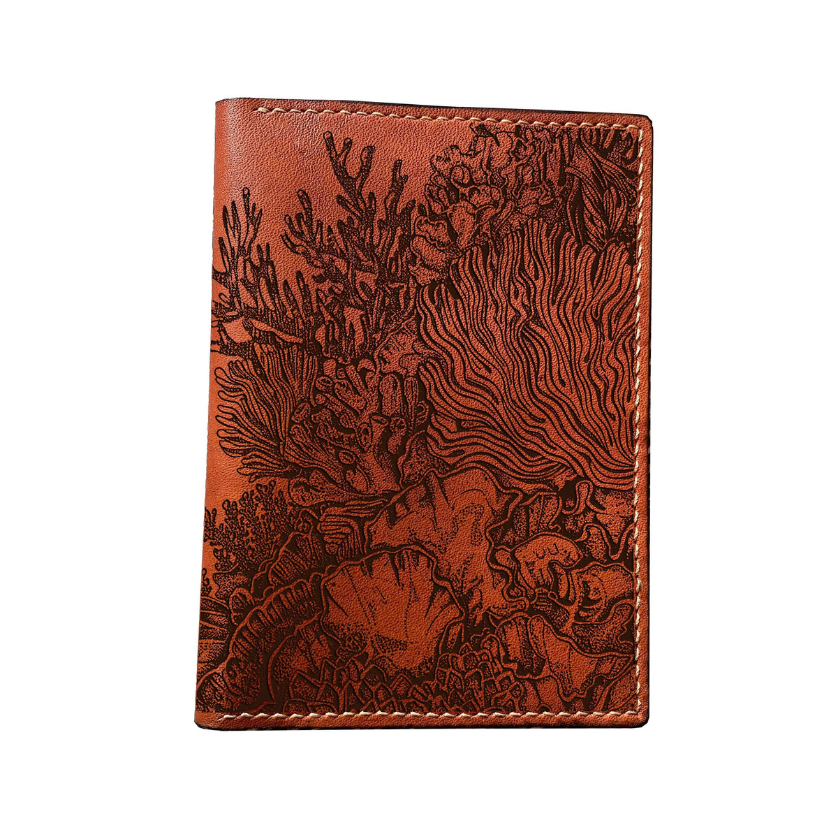 Coral Engraved Leather Wallet, Genuine Handmade Ocean Gift for Him