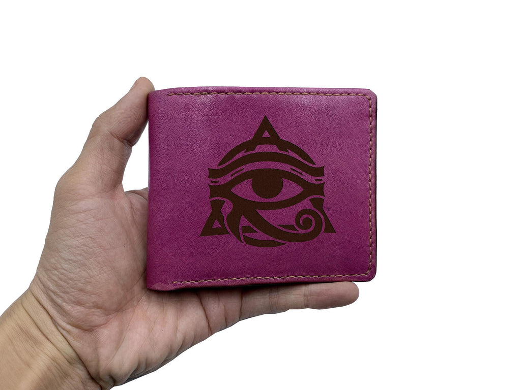 Handmade Leather Wallet: Ancient Egypt Eye of Horus Engraved