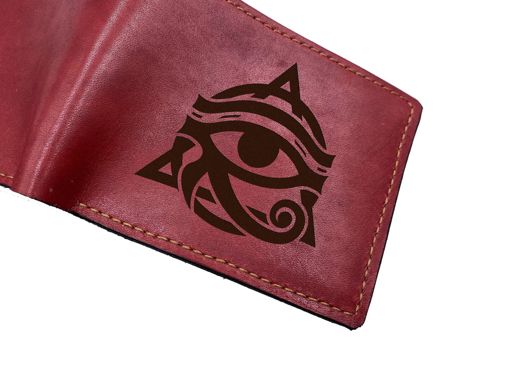 Handmade Leather Wallet: Ancient Egypt Eye of Horus Engraved