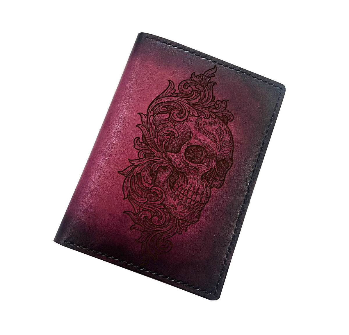 Skull Skeleton Leather Passport Wallet - Custom Engraved Travel Wallet