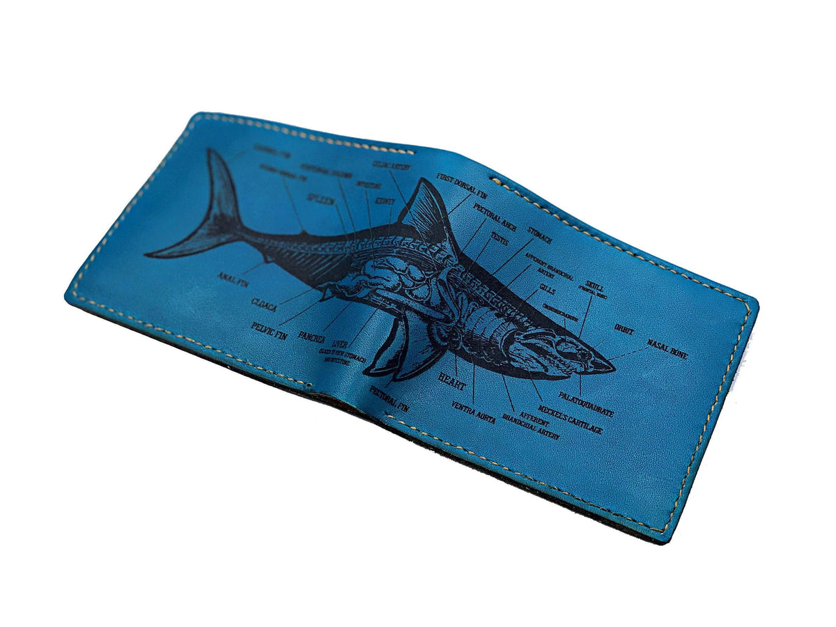 Personalized Shark Anatomy Leather Wallet - Handmade Men's Gift
