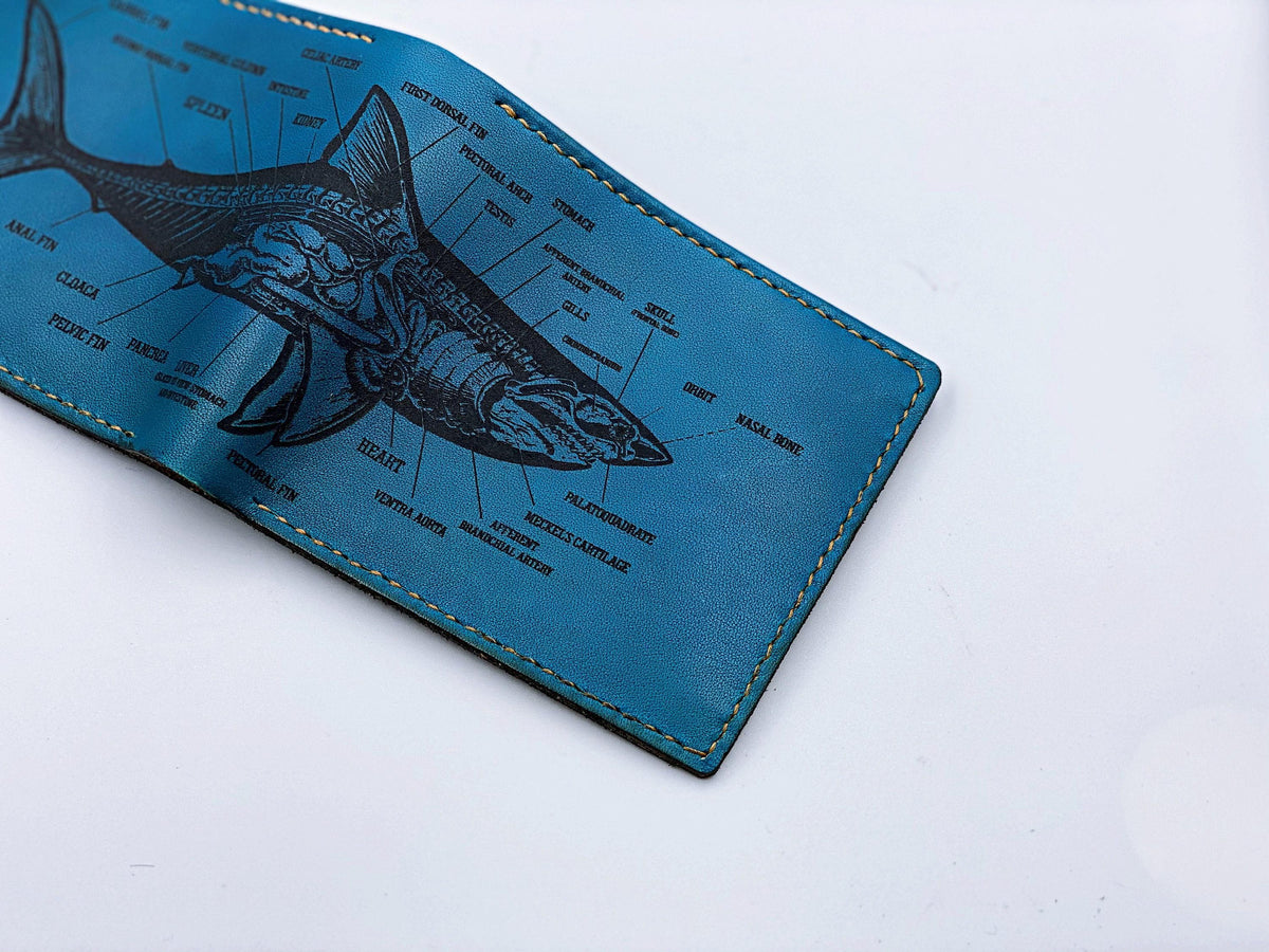 Personalized Shark Anatomy Leather Wallet - Handmade Men's Gift