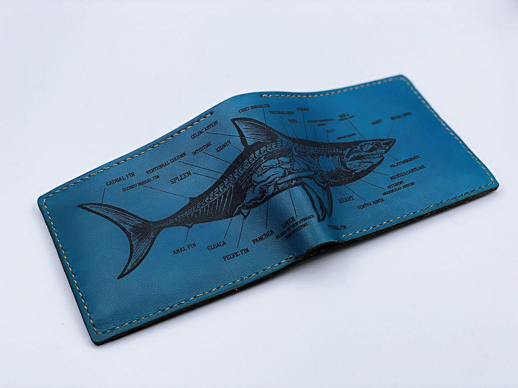 Personalized Shark Anatomy Leather Wallet - Handmade Men's Gift