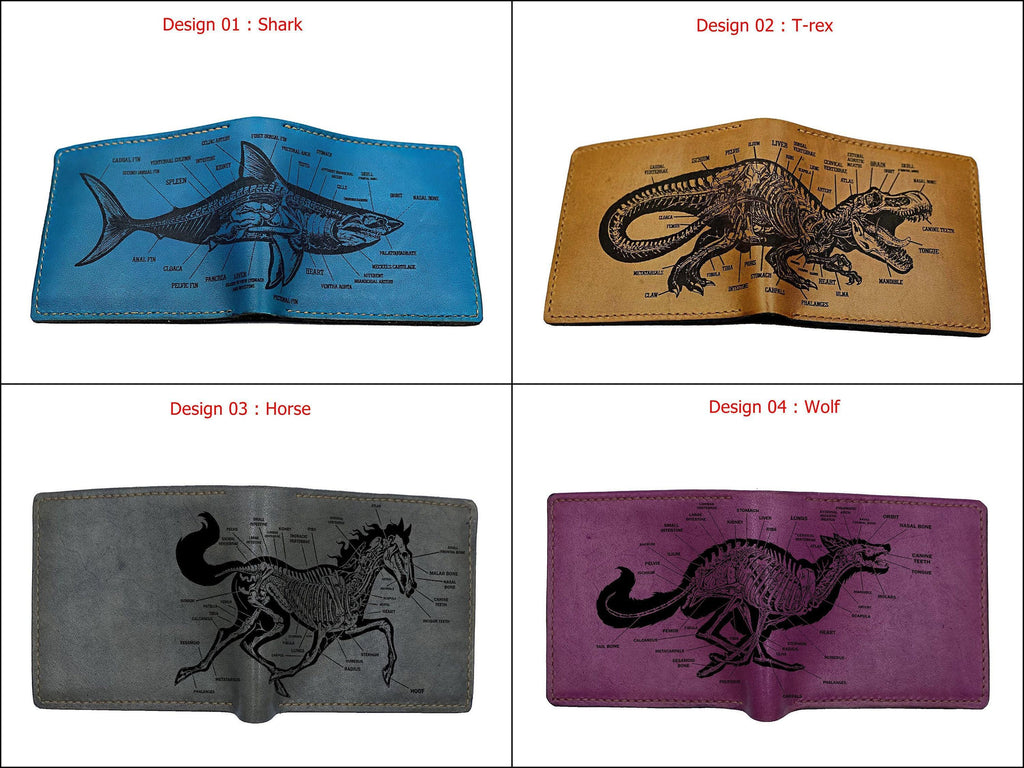 Boar Anatomy Leather Wallet, Animal Art, Personalized Gift