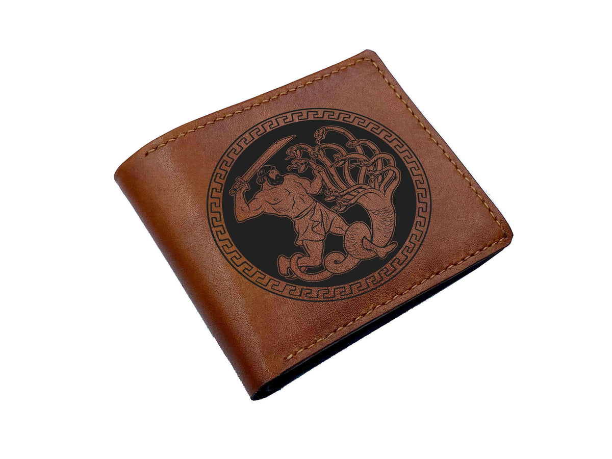 Personalized Leather Wallet, Hercules Hydra Design, Men's Gift