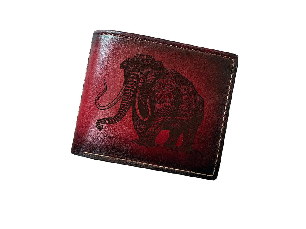 Mammoth Leather Wallet, Ice Age Elephant Art, Personalized Gift