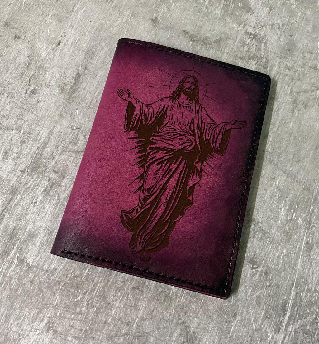 Jesus Leather Wallet: Engraved Christian Gift, Handmade