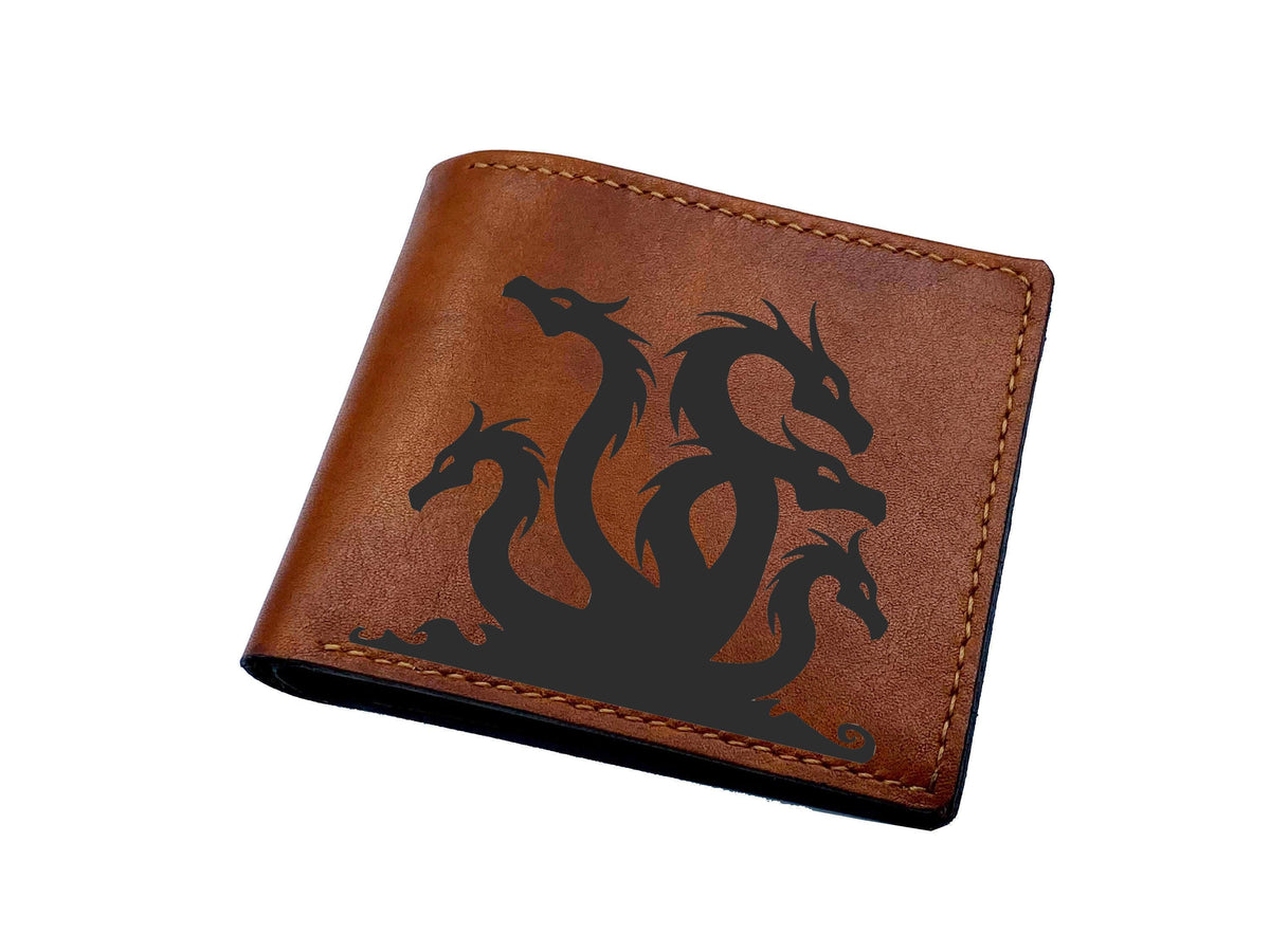 Personalized Leather Wallet, Hercules Hydra Design, Men's Gift