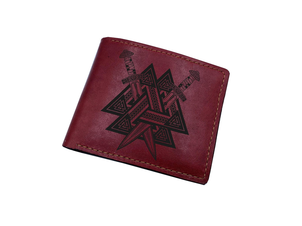 Viking Valknut Leather Wallet: Scandinavian Style, Handmade