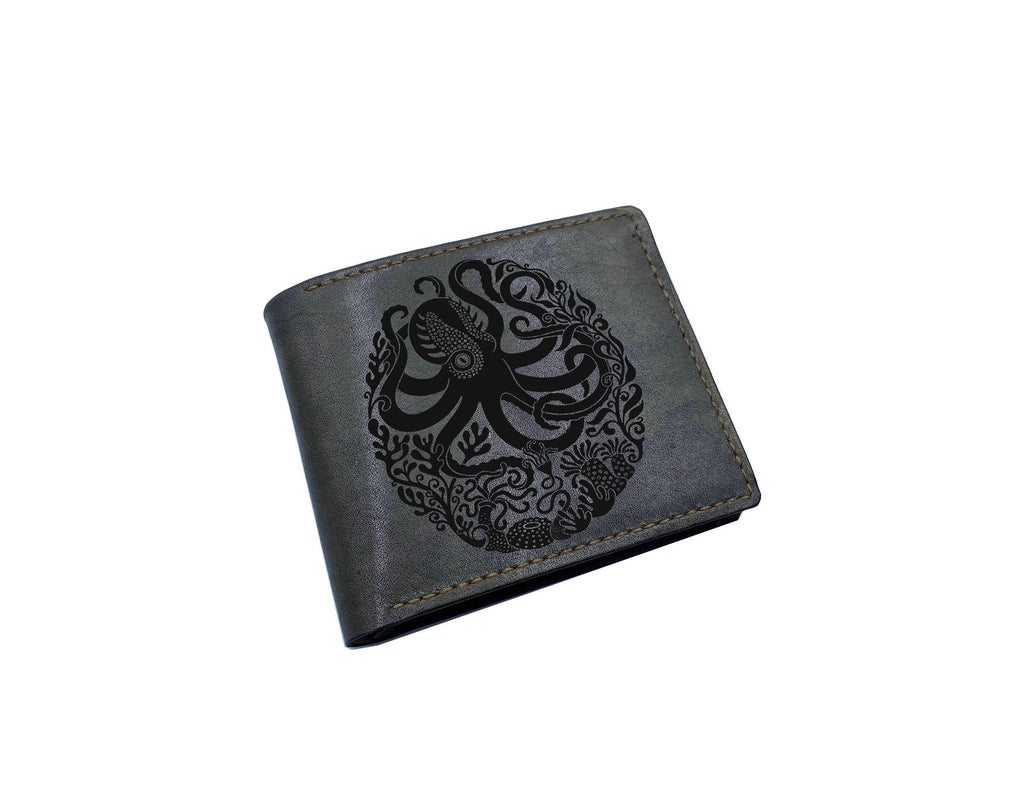 Octopus Kraken Leather Wallet: Handmade Veg-Tan Cowhide