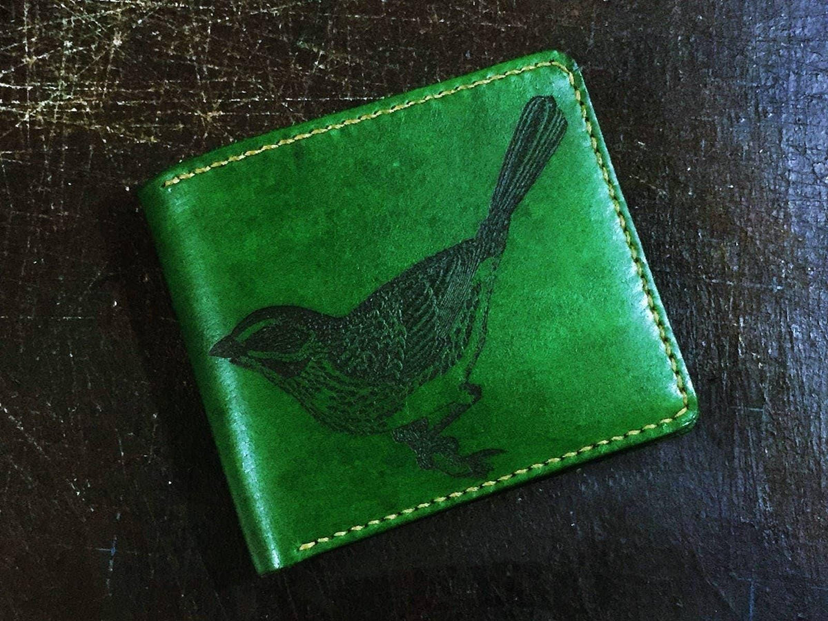Personalized Bird Leather Bifold Wallet, Handmade Anniversary Gift