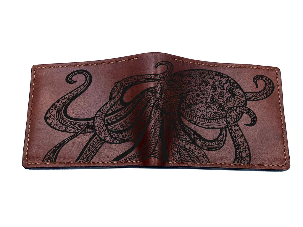 Octopus Kraken Leather Wallet: Handmade Veg-Tan Cowhide