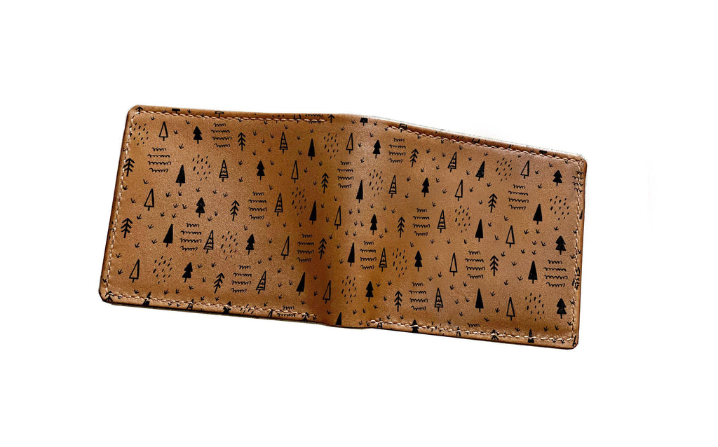 Custom Leather Men's Wallet: Tropical Leaves Pattern, Handmade