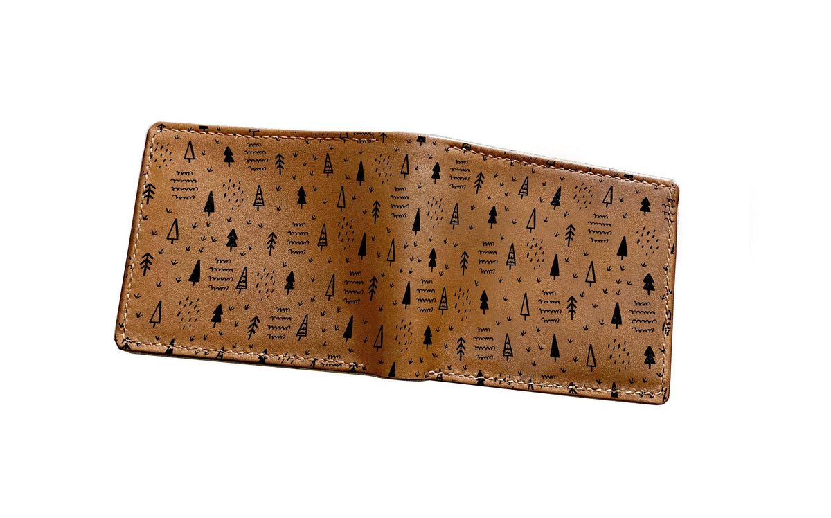 Custom Leather Men's Wallet: Tropical Leaves Pattern, Handmade