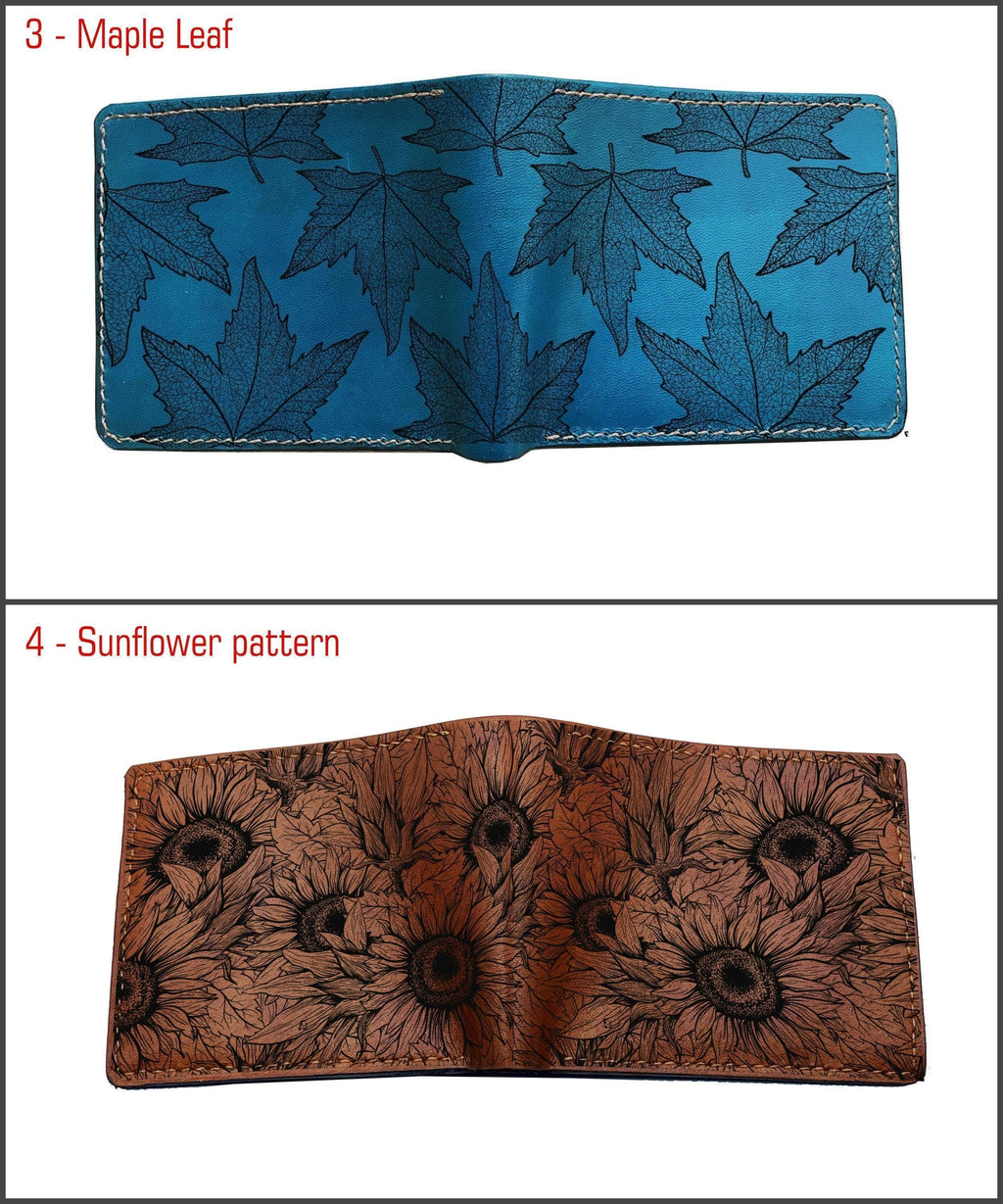 Custom Leather Men's Wallet: Tropical Leaves Pattern, Handmade