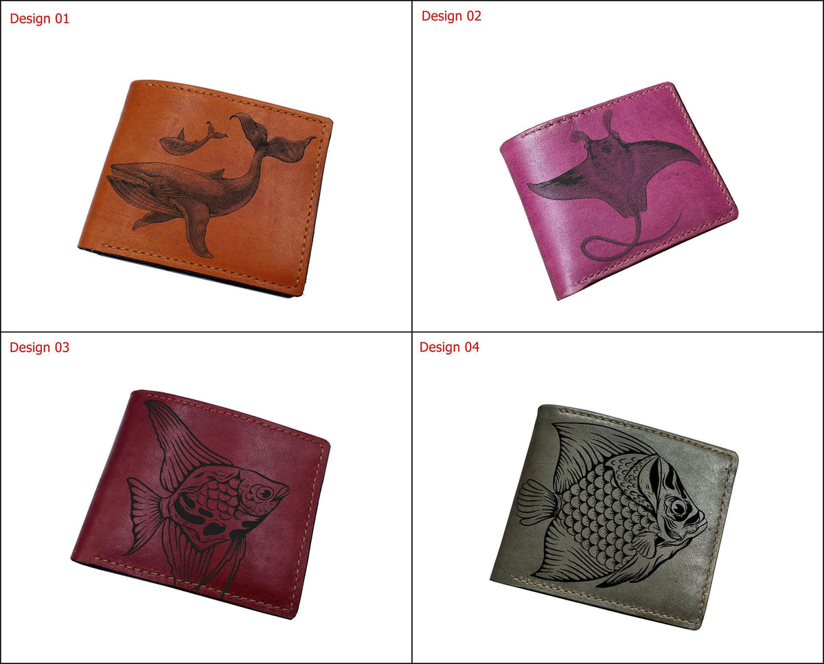 Ray Fish Art Leather Wallet: Personalized Engraved Gift
