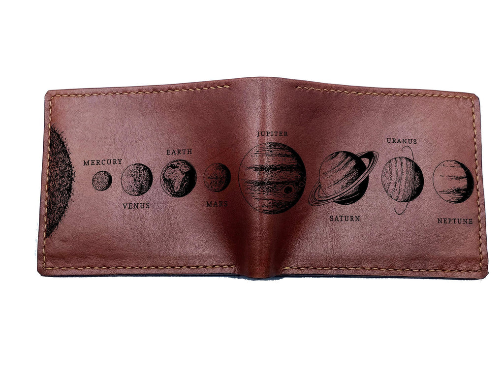Solar System Leather Wallet, Astronomy Planets Map, Gift for Traveler