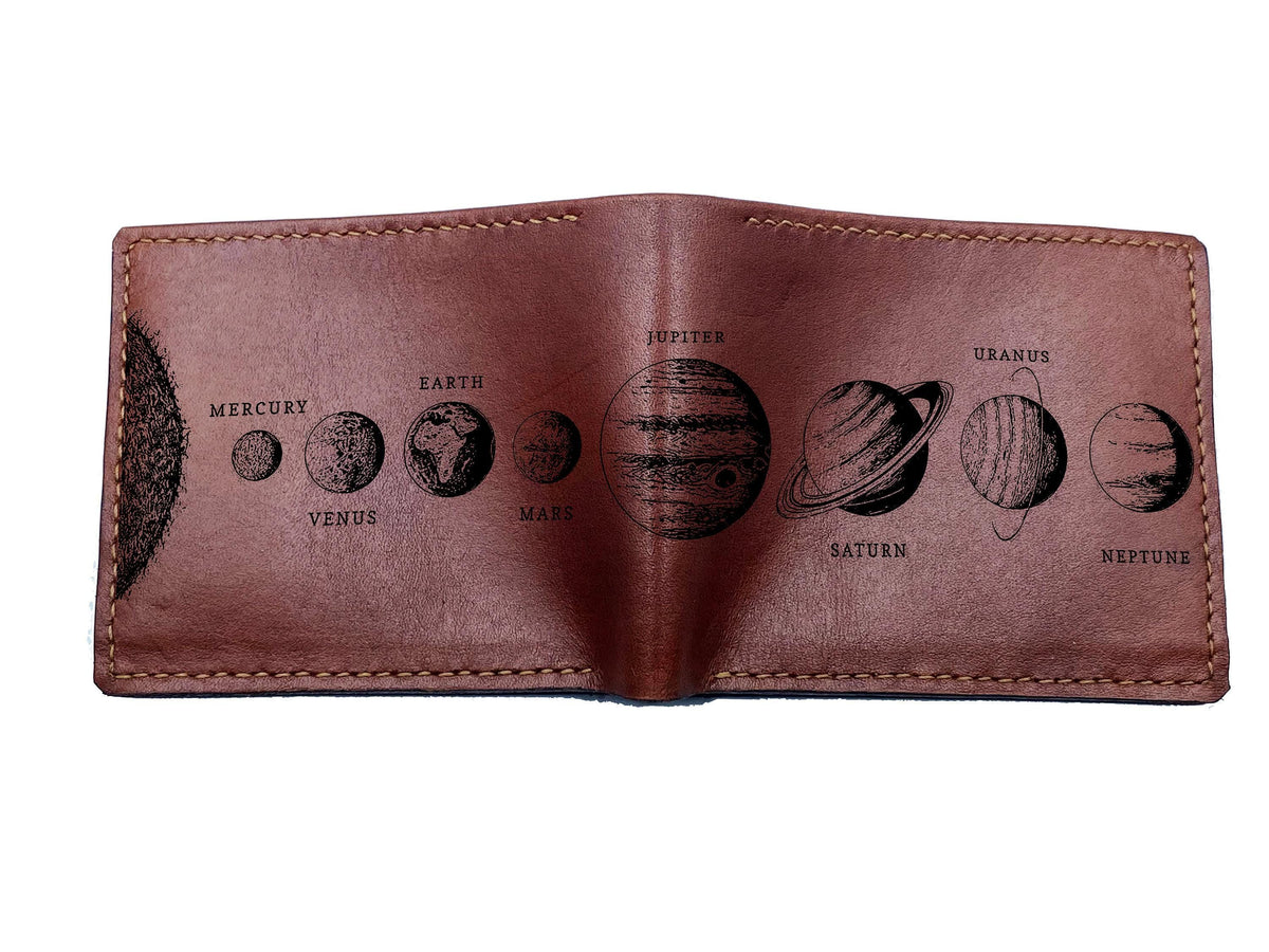 Solar System Leather Wallet, Astronomy Planets Map, Gift for Traveler