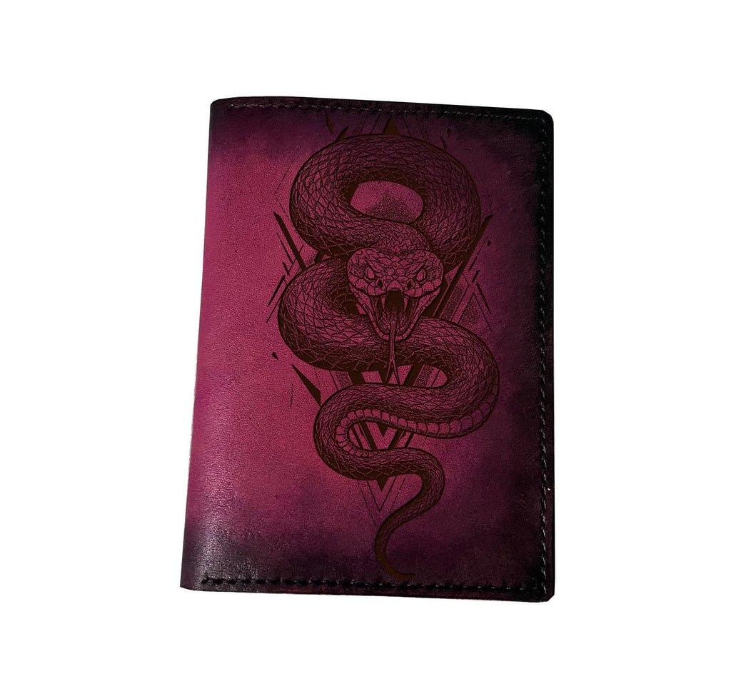 Engraved Snake Leather Passport Wallet: Handmade Travel Case