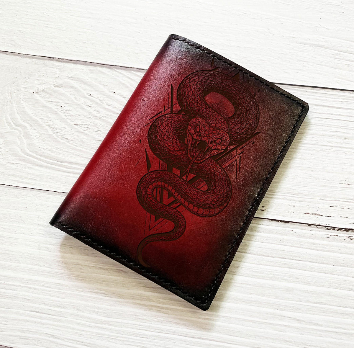 Engraved Snake Leather Passport Wallet: Handmade Travel Case