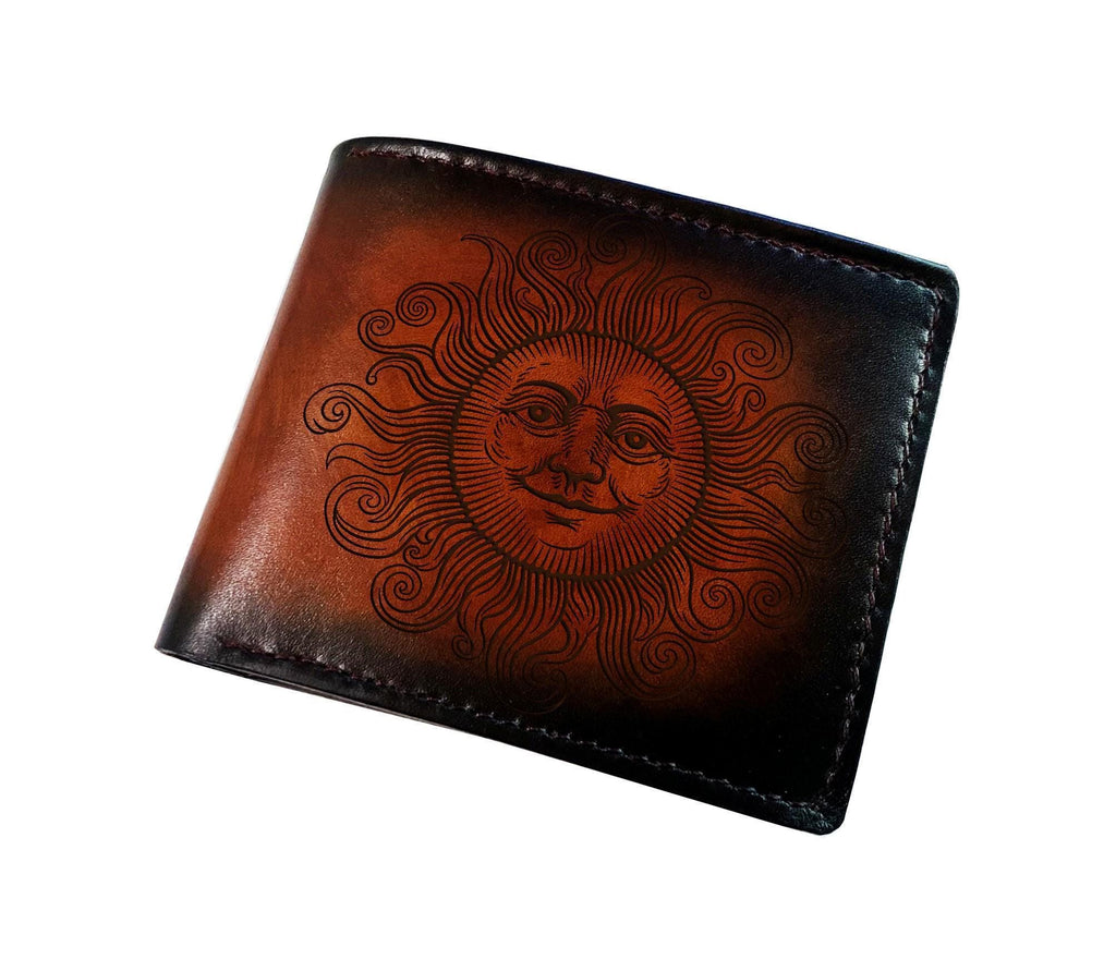 Sun Symbol Leather Wallet, Custom Handmade Wallet