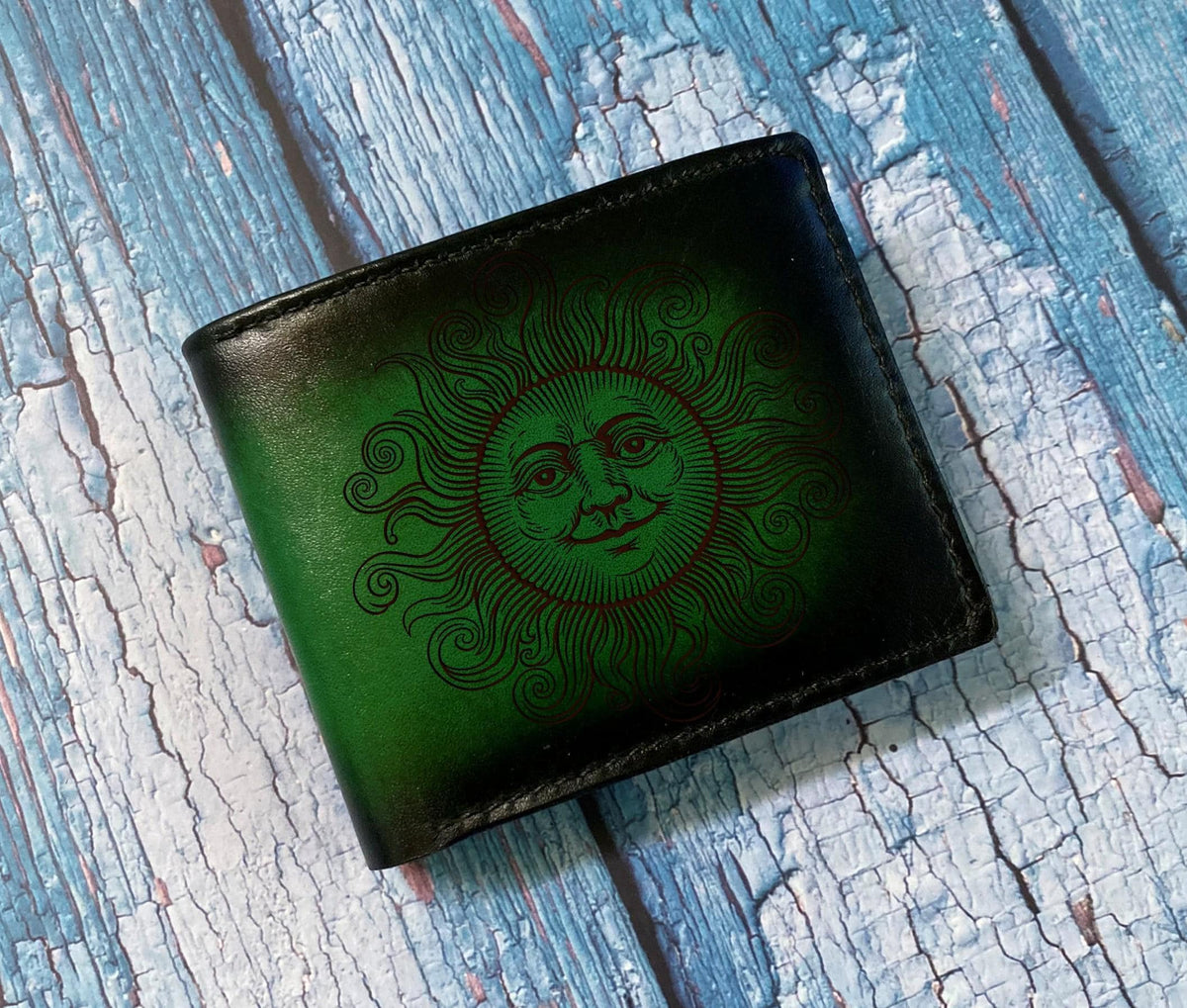 Sun Symbol Leather Wallet, Custom Handmade Wallet