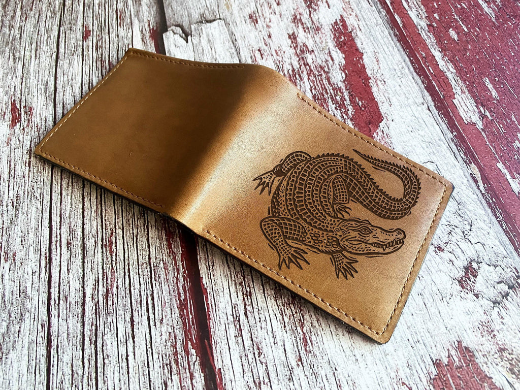 Engraved Crocodile Leather Wallet, Custom Men's Gift