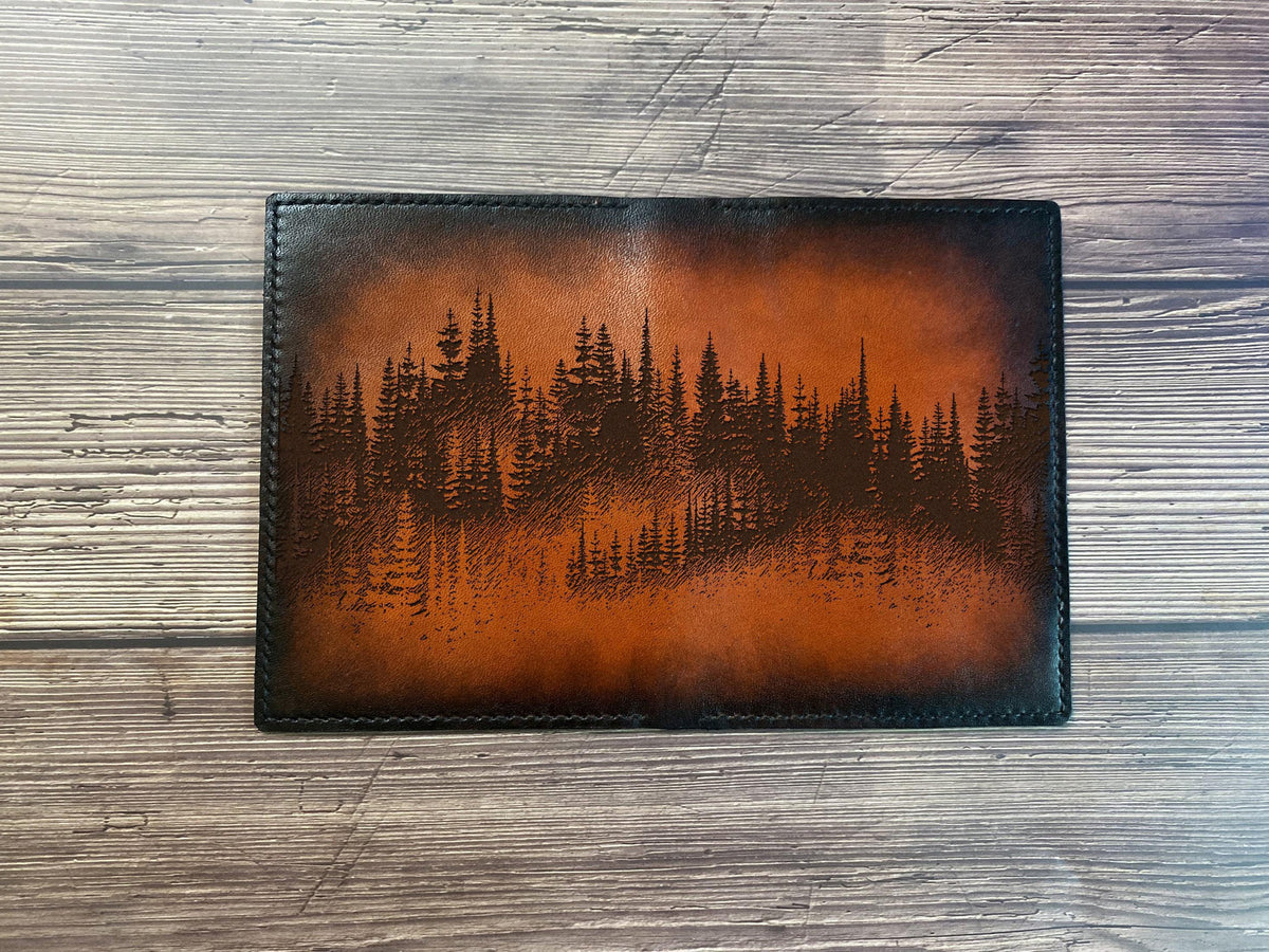 Engraved Forest Scene Leather Wallet: Personalized Travel Landscape