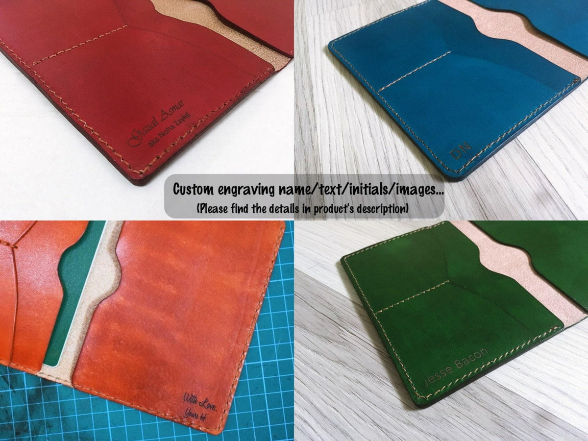 Engraved Forest Scene Leather Wallet: Personalized Travel Landscape