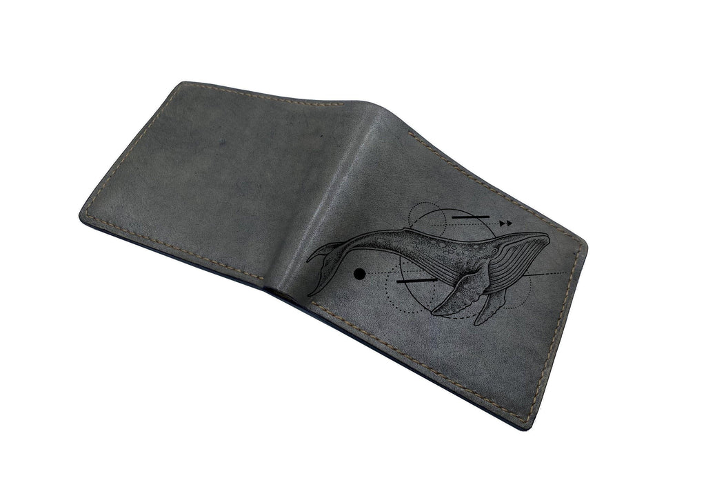 Personalized Leather Wallet, Whale Engraved, Gift for Him