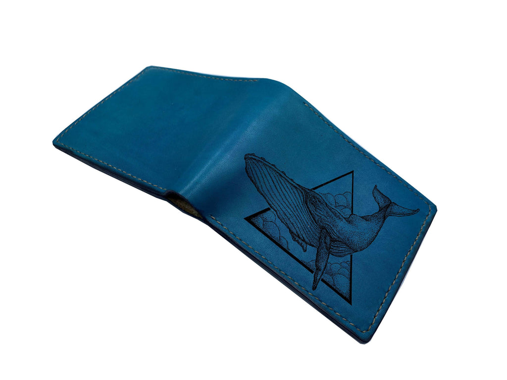 Personalized Leather Wallet, Whale Engraved, Gift for Him