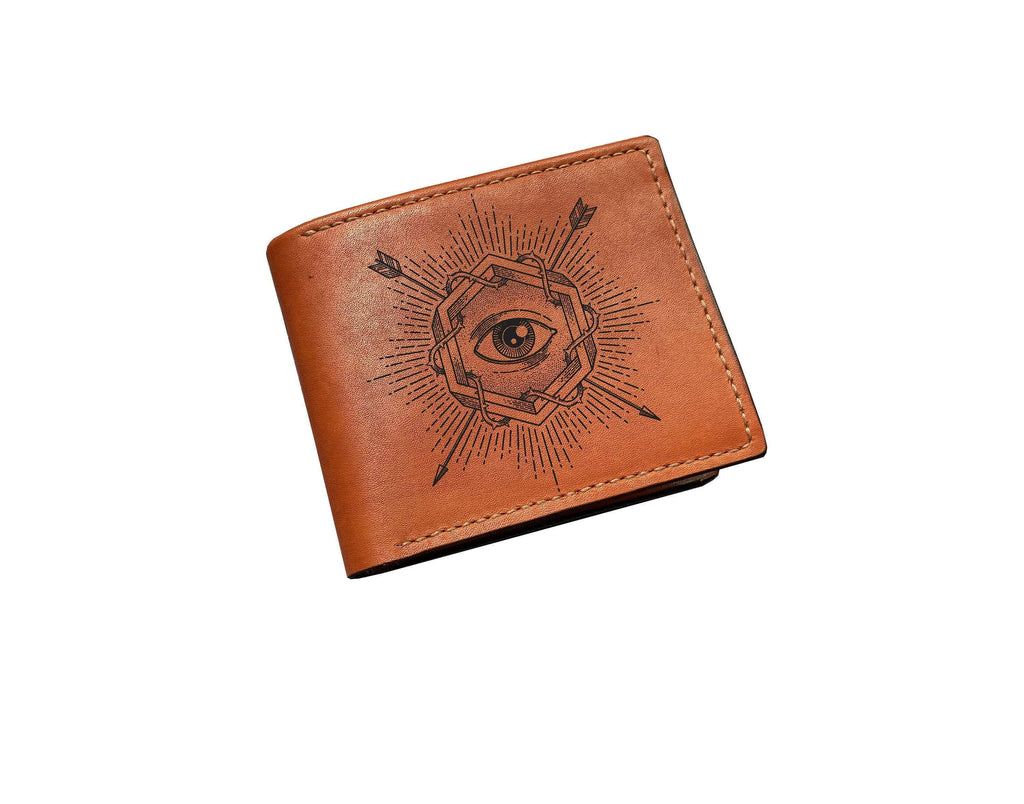 Eye Icon Leather Wallet, Personalized Gift for Him