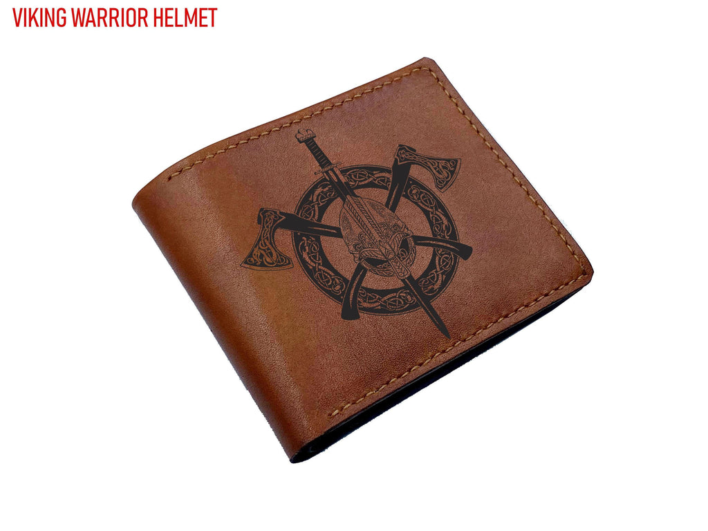 Personalized Leather Wallet: Handmade Viking Warrior Axe Design