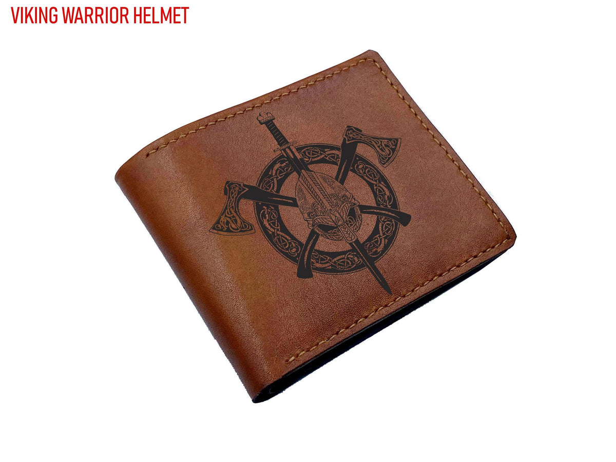 Personalized Leather Wallet: Handmade Viking Warrior Axe Design