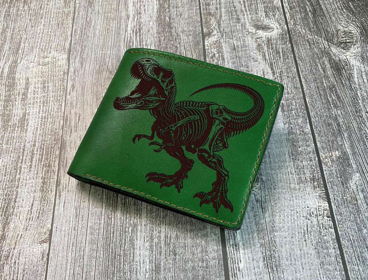 Handmade Leather Dinosaur Wallet, T-Rex Gift for Men