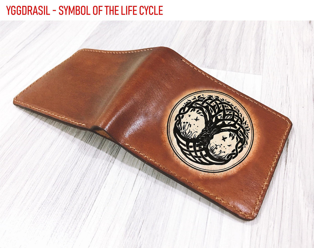Personalized Leather Wallet: Handmade Viking Warrior Axe Design