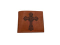 Personalized Leather Wallet, Engraved Cross Symbol, Genuine Cowhide Gift