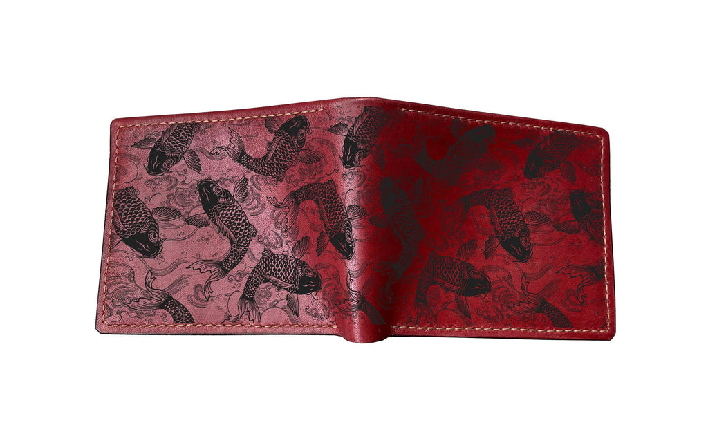 Koi Fish Leather Wallet: Seamless Animal Drawing, Handmade